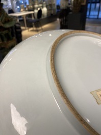 A Chinese famille verte powder blue-ground dish, 19th C.