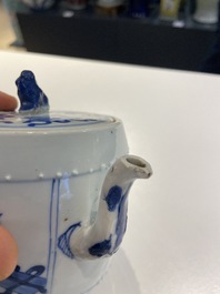 A Chinese blue and white 'antiquities' teapot and cover, Kangxi