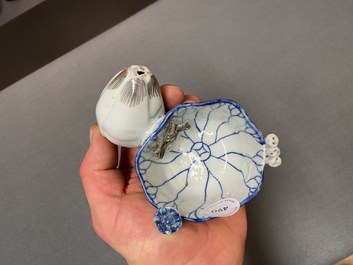 A Chinese blue, white and copper-red 'crab in lotus' water dropper, Kangxi