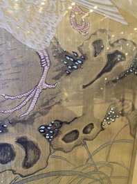 Chinese school, ink and color on silk: 'Landscape with birds', 17/18th C.