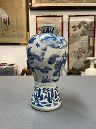 A Chinese blue and white 'meiping' vase with cranes, Wanli