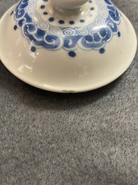 A Chinese blue and white 'antiquities' teapot and cover, Jiajing mark, Kangxi