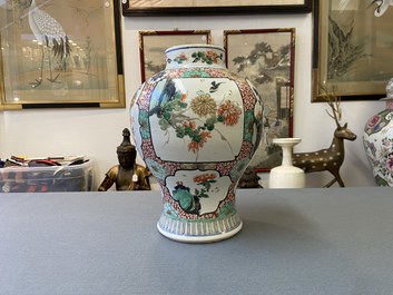 A Chinese famille verte vase with birds near flowery branches, Kangxi