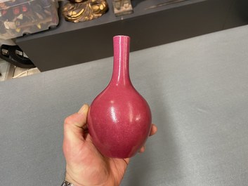 A Chinese monochrome ruby-pink bottle vase, Qing