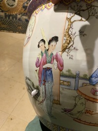 Two Chinese famille rose vases and a fish bowl, Republic