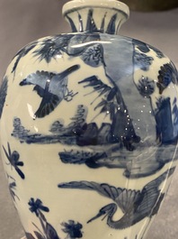 A Chinese blue and white 'meiping' vase with cranes, Wanli