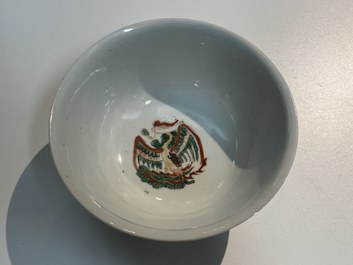 A Chinese famille verte 'phoenixes' bowl, Chenghua merk, Kangxi