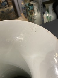 A Chinese famille verte 'yenyen' 'rice production' vase and a large blue and white 'peacock' dish, 19th C.