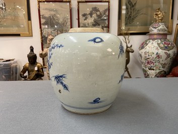 A Chinese blue and white 'Three friends of winter' jar, Kangxi