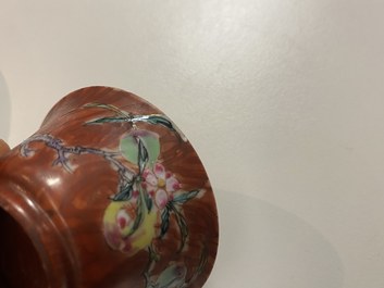 A pair of Chinese famille rose 'faux-bois' cups and saucers, Yongzheng/Qianlong