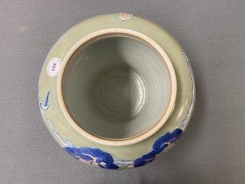 A Chinese blue, white and copper-red celadon-ground vase, Kangxi