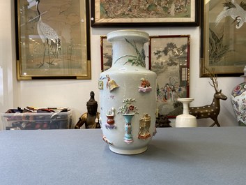 A Chinese famille rose vase with applied 'antiquities' design, Yongzheng