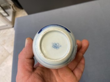 A Chinese blue and white silver-mounted tea caddy, Kangxi