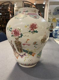 A Chinese famille rose 'antiquities' vase, Qianlong