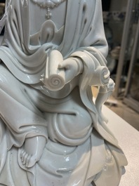 A Chinese Dehua blanc de Chine figure of Guanyin, Boji Yuren mark, 18/19th C.