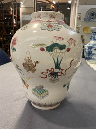 A Chinese famille rose 'antiquities' vase, Qianlong