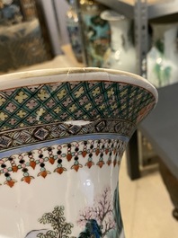 A Chinese famille verte 'yenyen' 'rice production' vase and a large blue and white 'peacock' dish, 19th C.