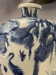 A Chinese blue and white 'meiping' vase with cranes, Wanli