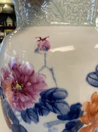 A Chinese floral vase, signed Wang En Huai, dated 1997