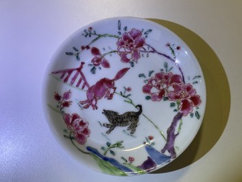 Eight Chinese famille rose and verte cups and saucers, Kangxi/Qianlong