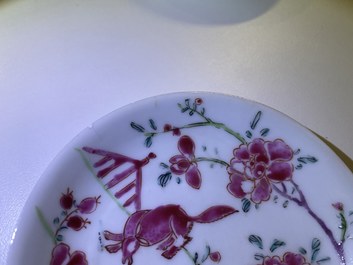 Eight Chinese famille rose and verte cups and saucers, Kangxi/Qianlong