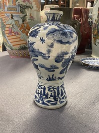 A Chinese blue and white 'meiping' vase with cranes, Wanli