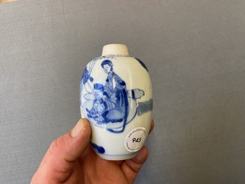 A Chinese blue and white silver-mounted tea caddy, Kangxi