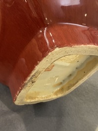 A Chinese monochrome flamb&eacute;-glazed 'fanghu' vase, Qing
