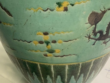 Two Chinese blue and white and famille verte dishes and two vases, Kangxi and later