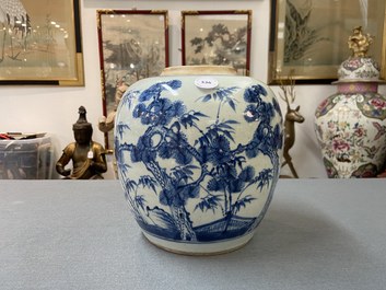 A Chinese blue and white 'Three friends of winter' jar, Kangxi