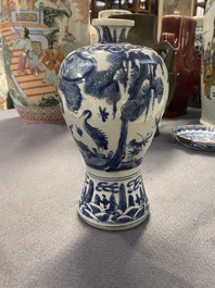 A Chinese blue and white 'meiping' vase with cranes, Wanli