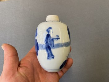A Chinese blue and white silver-mounted tea caddy, Kangxi