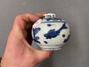 A Chinese blue and white 'carps' vase, Wanli
