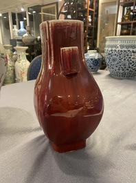 A Chinese monochrome flamb&eacute;-glazed 'fanghu' vase, Qing