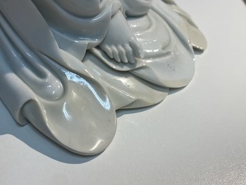 A Chinese Dehua blanc de Chine figure of Guanyin, Boji Yuren mark, 18/19th C.