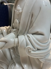 A Chinese Dehua blanc de Chine figure of Guanyin, Boji Yuren mark, 18/19th C.