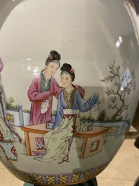 Two Chinese famille rose vases and a fish bowl, Republic