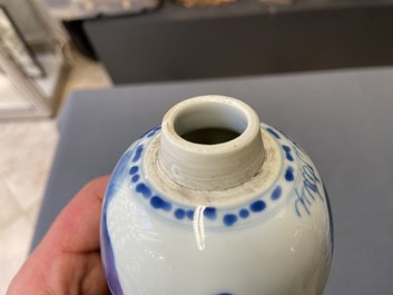 A Chinese blue and white silver-mounted tea caddy, Kangxi