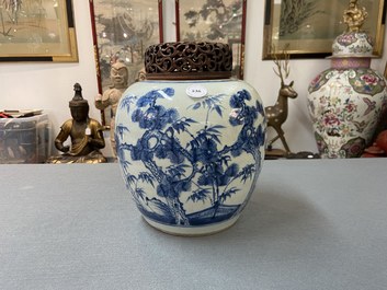 A Chinese blue and white 'Three friends of winter' jar, Kangxi