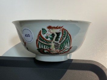 A Chinese famille verte 'phoenixes' bowl, Chenghua merk, Kangxi