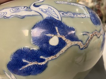 A Chinese blue, white and copper-red celadon-ground vase, Kangxi