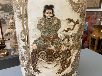 A pair of tall Japanese Satsuma vases, Meiji, 19th C.