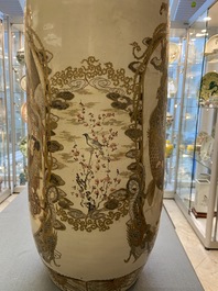 A pair of tall Japanese Satsuma vases, Meiji, 19th C.