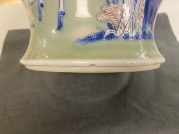 A Chinese blue, white and copper-red celadon-ground vase, Kangxi