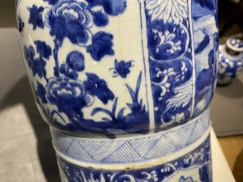 A Chinese blue and white 'gu' vase with floral and lanscape panels, Kangxi