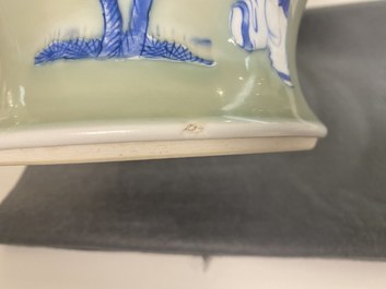 A Chinese blue, white and copper-red celadon-ground vase, Kangxi