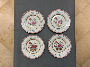 Six Chinese famille rose plates and a pair of blue and white plates, Kangxi/Qianlong
