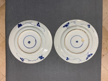 Zes Chinese blauw-witte schotels, Kangxi