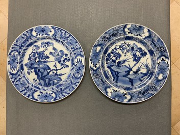 Zes Chinese blauw-witte schotels, Kangxi