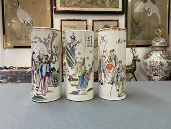 Three Chinese qianjiang cai hat stands, 19/20th C.
